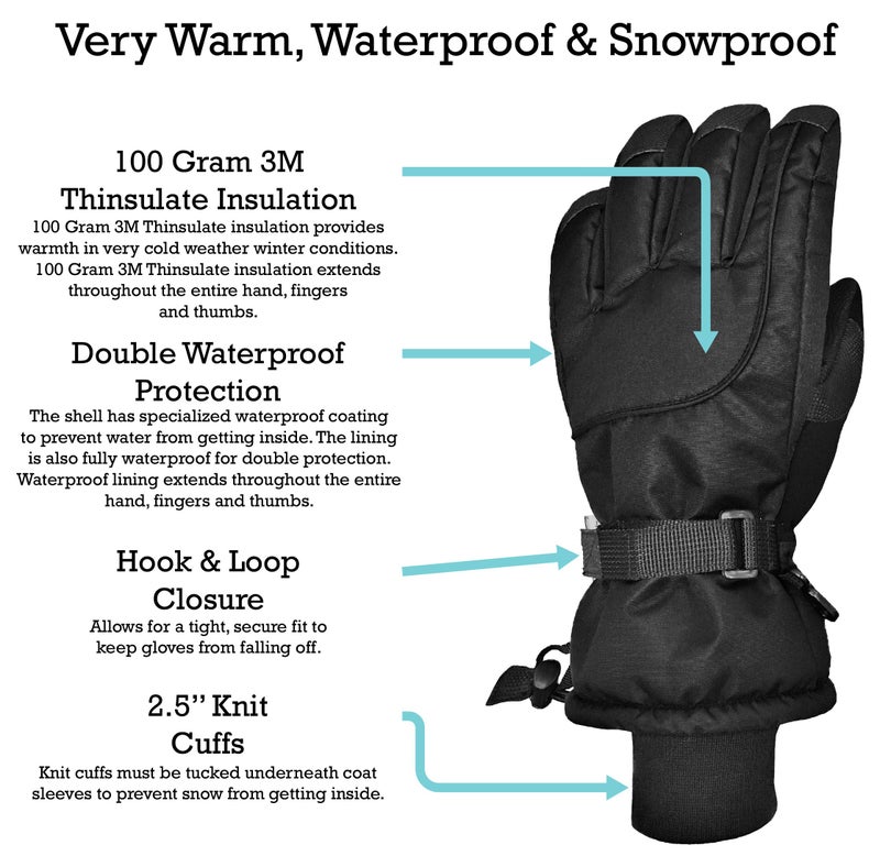 N'Ice Caps Kids Waterproof Winter Thinsulate Warm Gloves (Black - 100 Gram Thinsulate, 5-6 Years) - Image 3